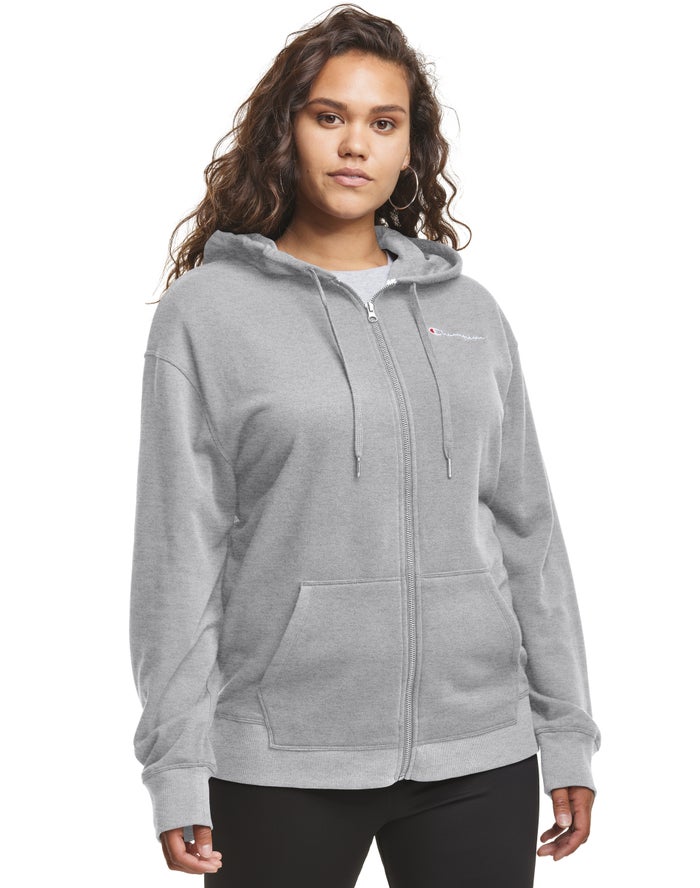 Champion Hoodie Dames - Grijs - Plus Campus French Terry Zip Embroidered Logo ( 039157-PLY )